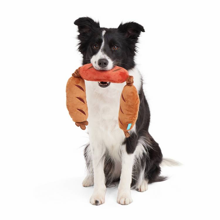 Bark Lickin' Links dog squeak toy sausage shape, UK version
