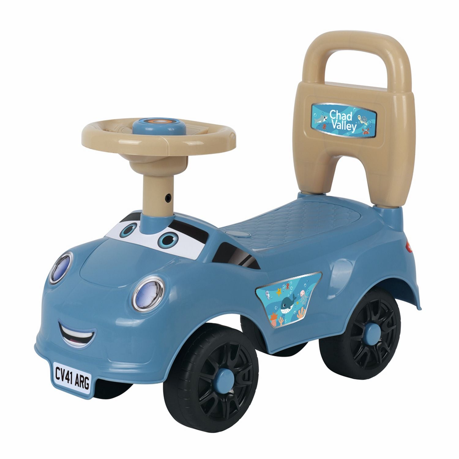 Chad Valley foot to floor ride on blue (British brand)