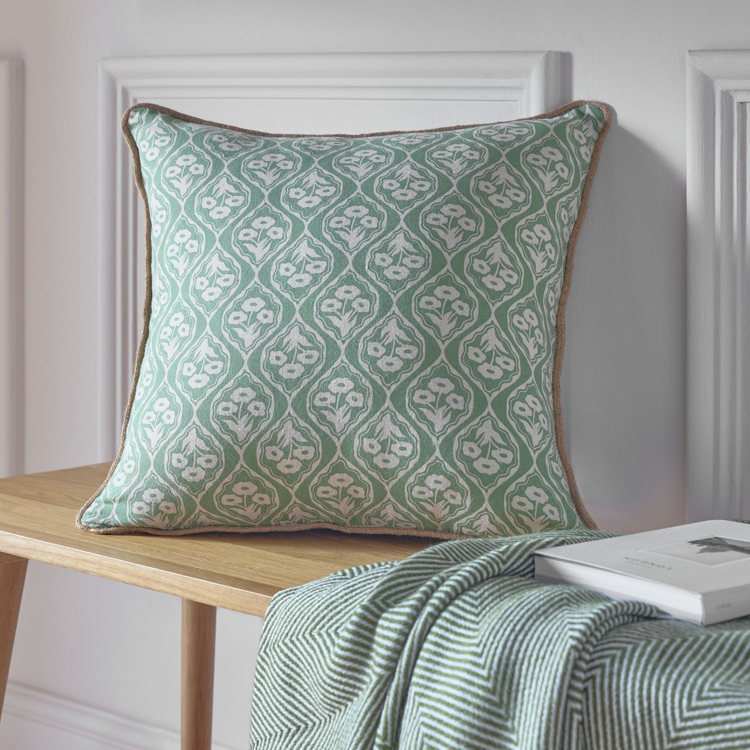 Argos Home Lino Floral Green cushion 43x43cm (British brand)