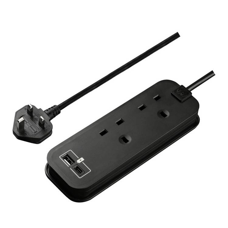 Masterplug 2 socket USB extension lead with travel case, imported from the UK