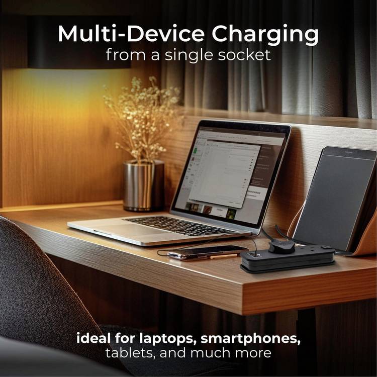 Masterplug 2 socket USB extension lead with travel case, imported from the UK