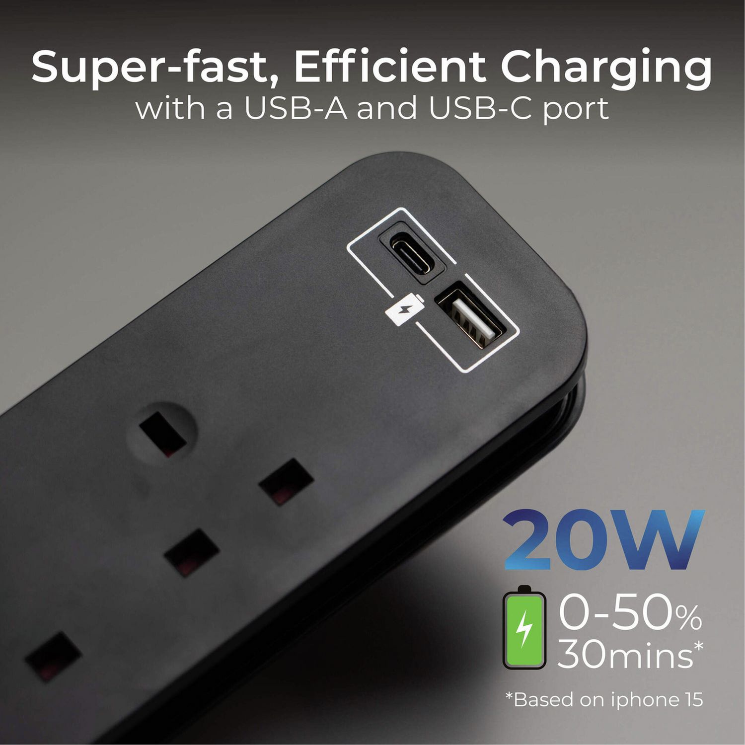 Masterplug 2 socket USB extension lead with travel case, imported from the UK