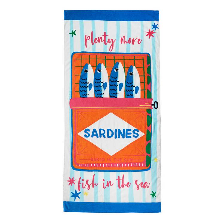 Catherine Lansfield sardines beach towel sky blue - British product