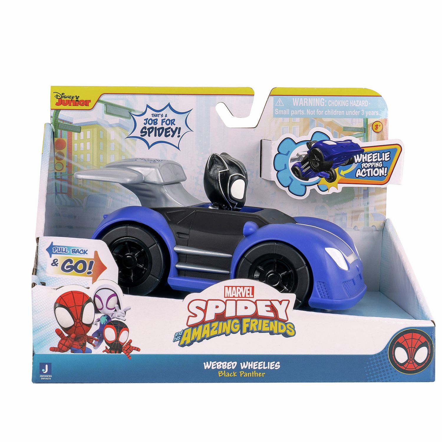 Jazwares Spidey Webbed Wheelies pull-back car, UK version