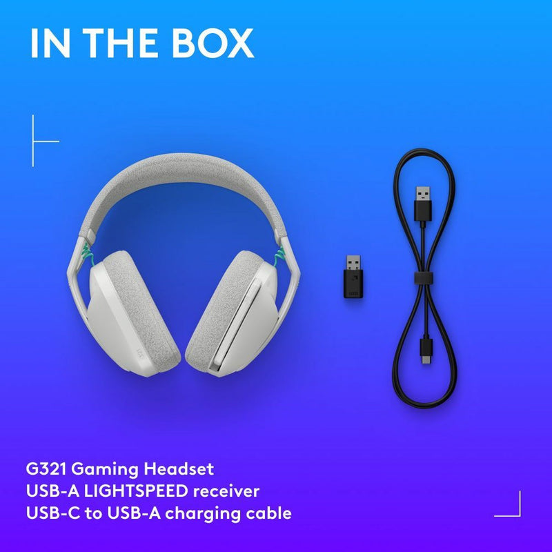 Logitech G321 LIGHTSPEED white wireless gaming headset, imported from the UK