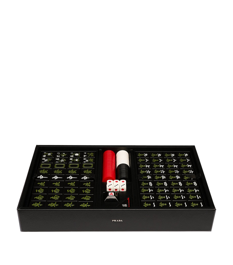 Prada Saffiano leather mahjong set with acrylic resin pieces, imported from the UK