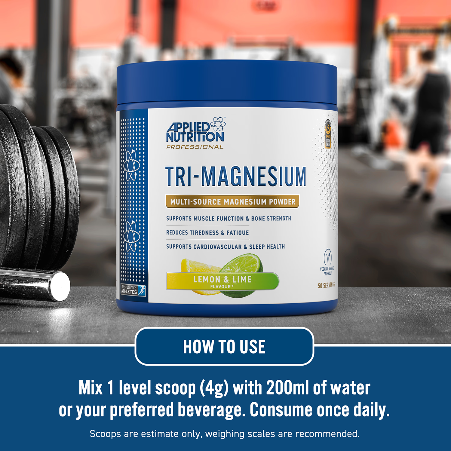 Applied Nutrition Tri-Magnesium Powder Lemon & Lime 200g, imported from the UK