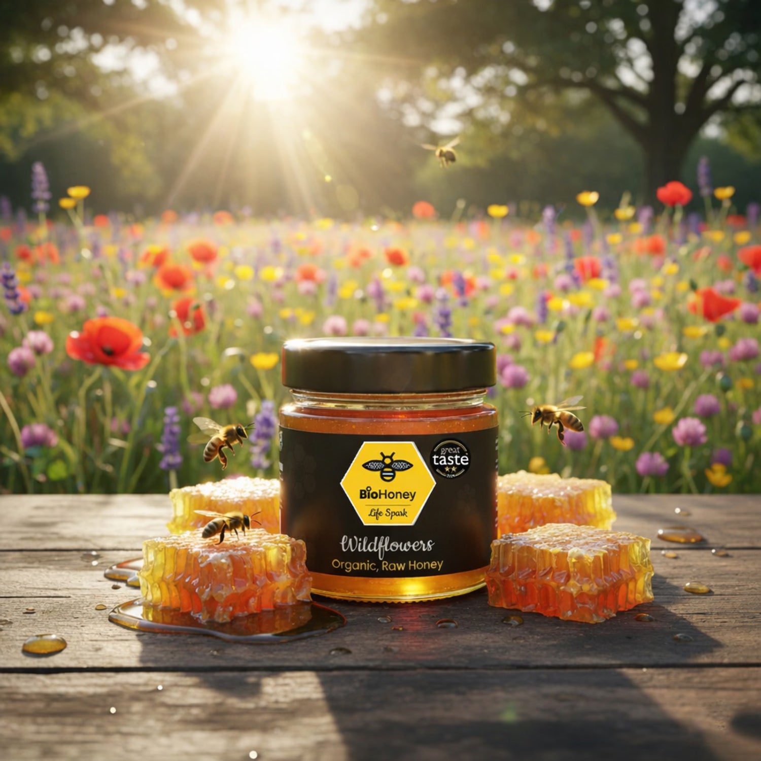 BioHoney organic raw honey wildflowers 300g, UK version