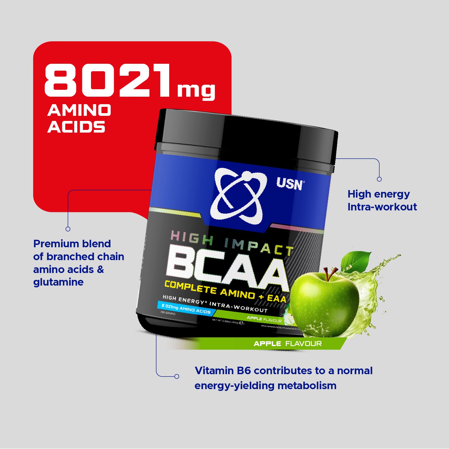 USN BCAA+EAA Apple 400g sports supplement (British brand)