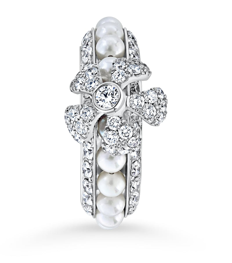 David Morris white gold diamond and pearl rose ring - British product