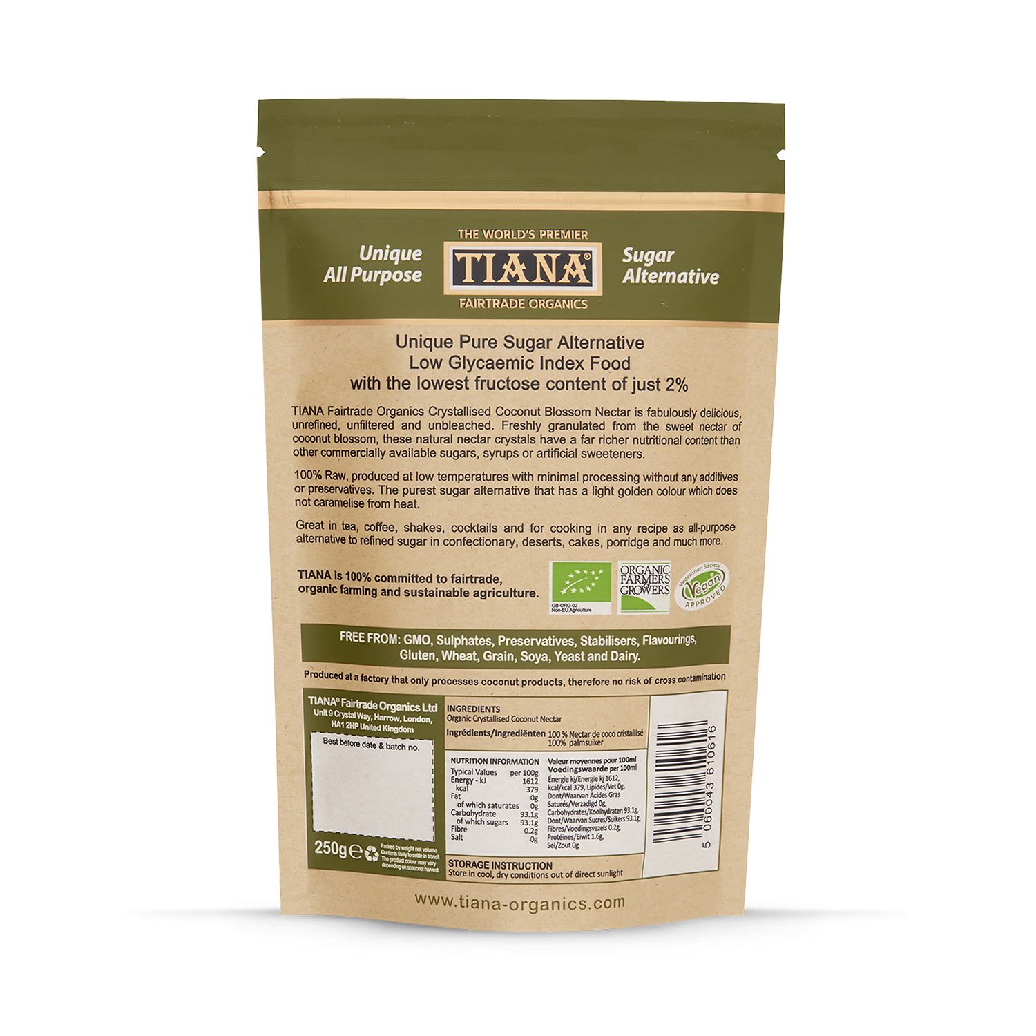 Tiana Crystallised Coconut Nectar 250g (British brand)