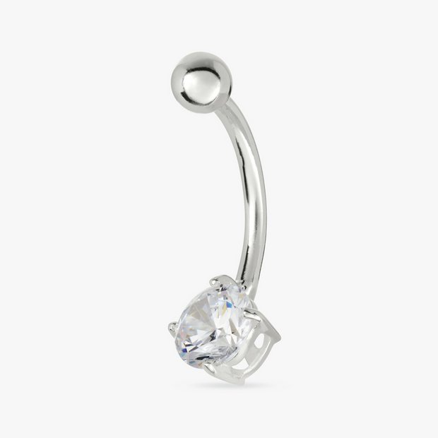 Revere belly bar round cubic zirconia 6mm - British product