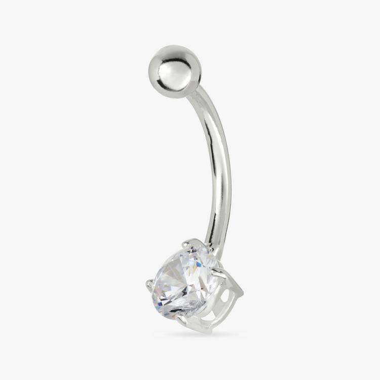 Revere belly bar round cubic zirconia 6mm - British product