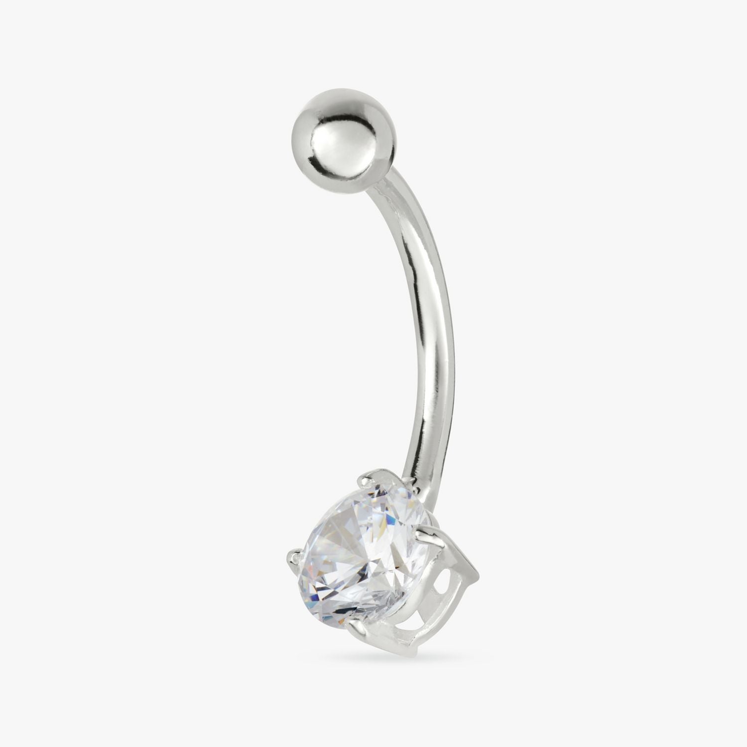 Revere belly bar round cubic zirconia 6mm - British product