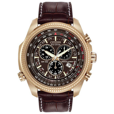 Argos Citizen Eco-Drive Mens Chronograph Brown Leather Strap Watch- Buy online at McGrocer