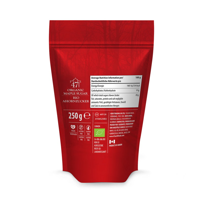 47° North organic maple sugar single source 250g, UK version