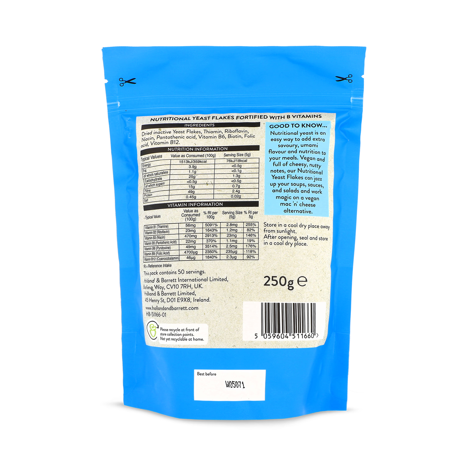 Holland & Barrett Nutritional Yeast Flakes 250g, UK version