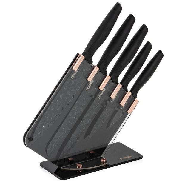 Tower 5 piece knife block rose gold black (British brand)
