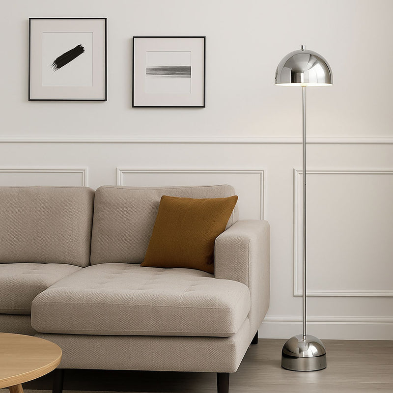 Searchlight Mushroom Port chrome LED floor lamp, imported from the UK