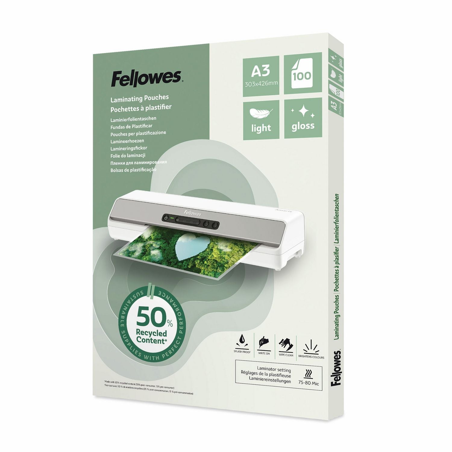 Fellowes A3 gloss laminating pouches pack of 100 - British product