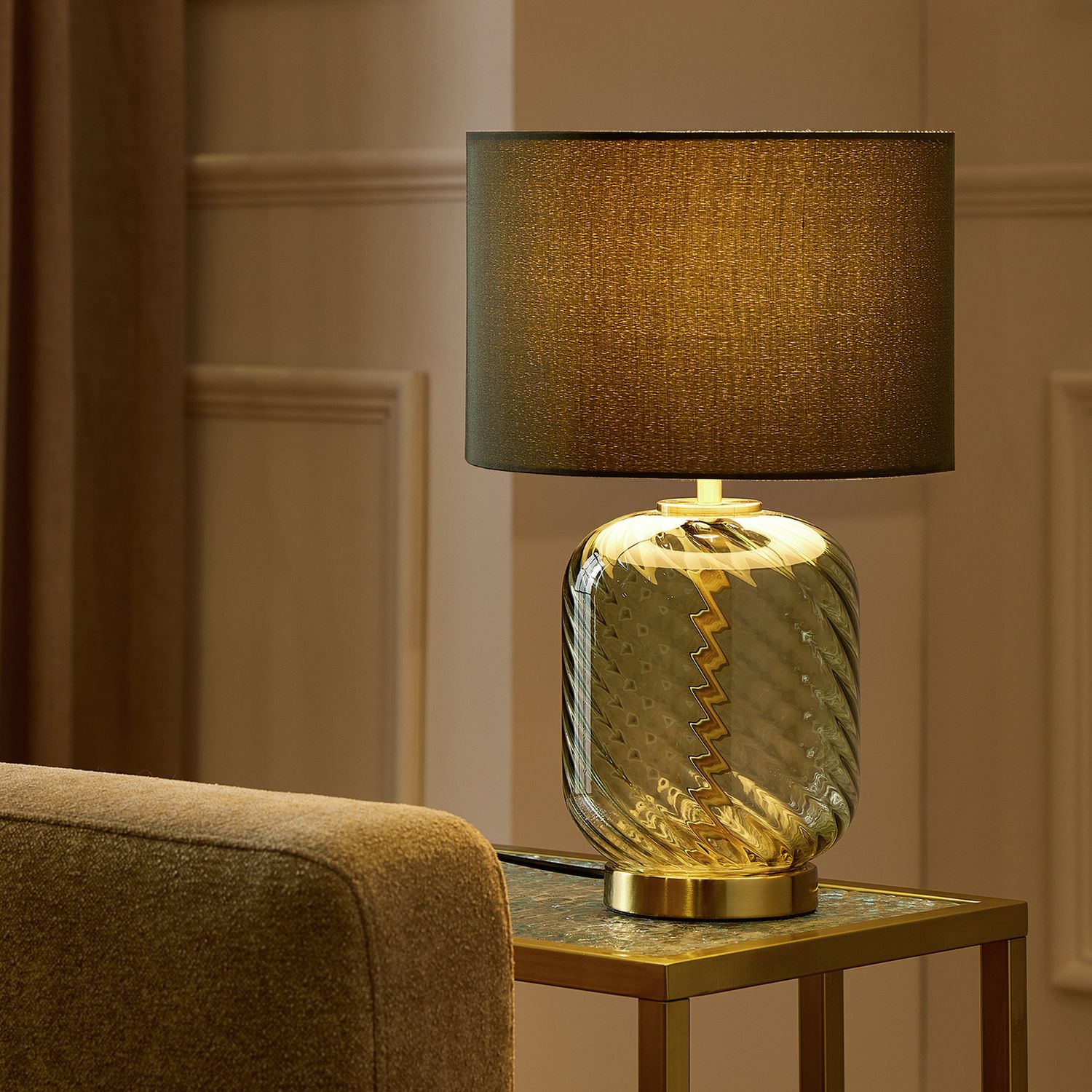 Argos Home green glass table lamp, UK version