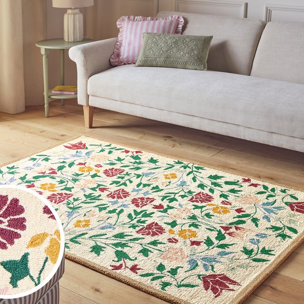 Argos Home country floral cream wool rug 120x170cm, UK version