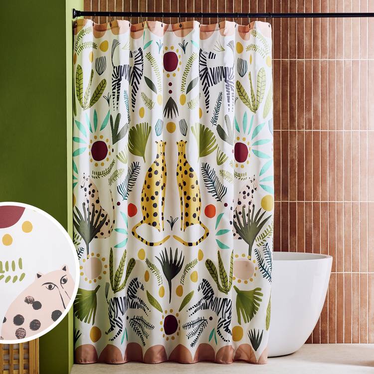 Habitat Global Animal antibacterial shower curtain 180x180cm - British product