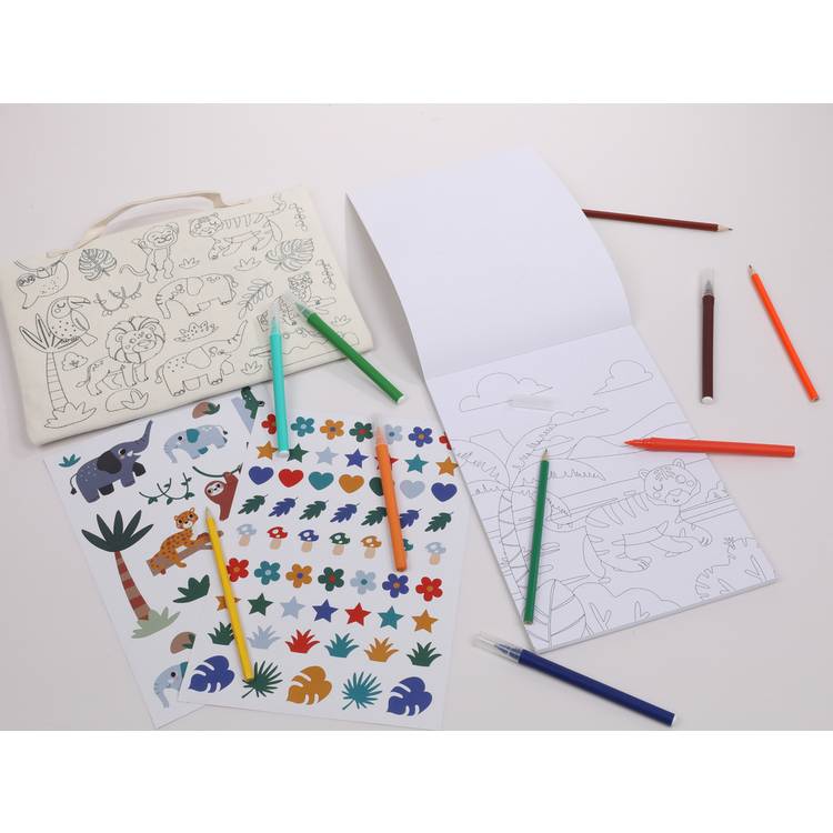 Chad Valley activity bag jungle set with colouring book stickers, imported from the UK