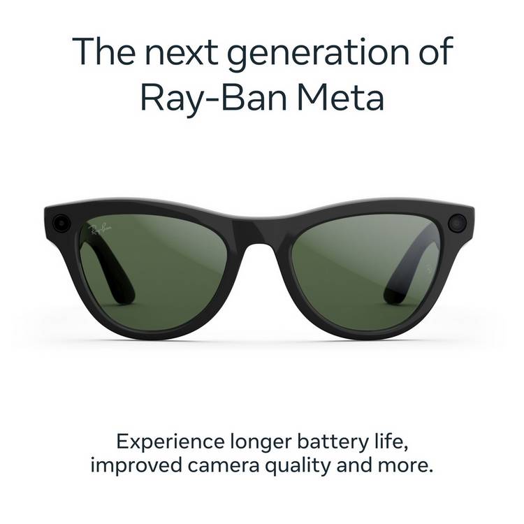 Ray-Ban Meta Skyler smart glasses Shiny Black Green (British brand)