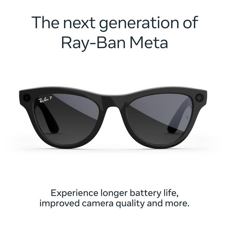 Ray-Ban Meta Skyler Gen 2 smart glasses Shiny Black Polarized Graphite, imported from the UK