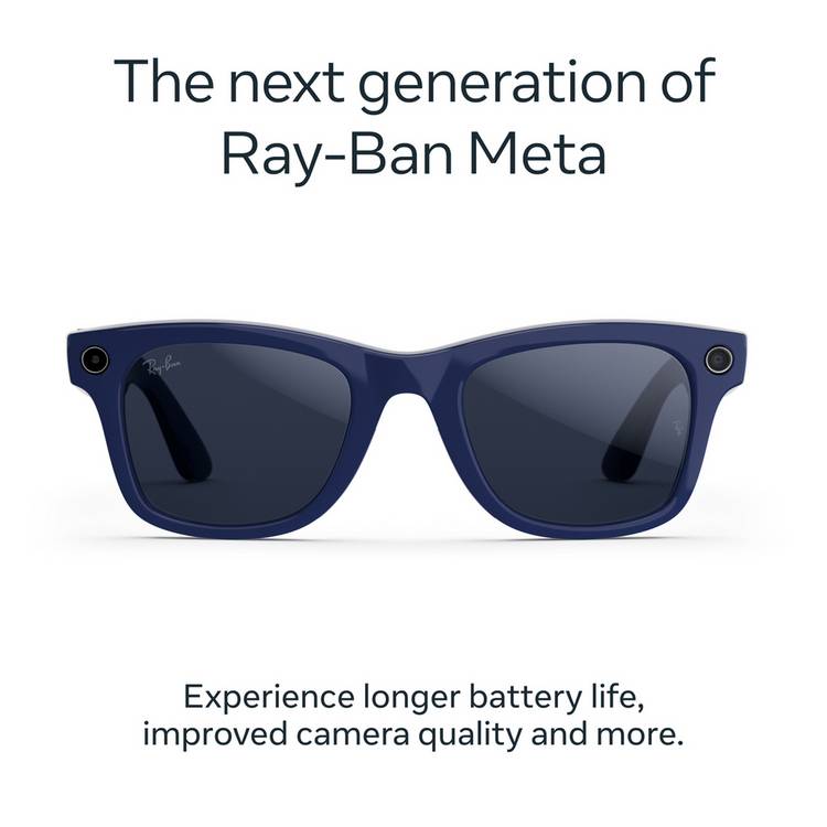 Ray-Ban Meta Wayfarer smart glasses shiny blue Transitions Sapphire lenses (British brand)