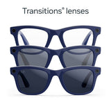 Ray-Ban Meta Wayfarer smart glasses shiny blue Transitions Sapphire lenses (British brand)