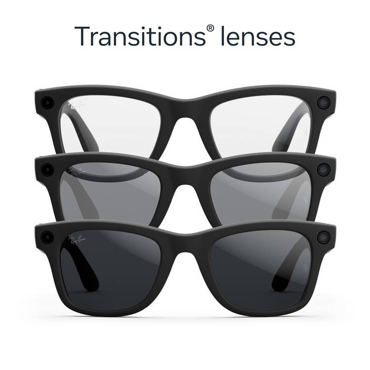 Ray-Ban Meta Wayfarer smart glasses matte black Transitions grey, UK version