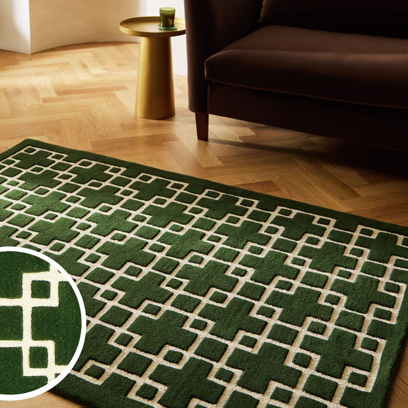 Habitat Luxe Chain Green Wool Cut Pile Rug 120x170cm