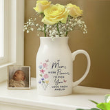 Small white ceramic jug vase personalised with message, imported from the UK