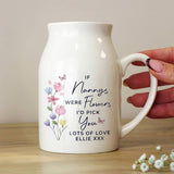 Small white ceramic jug vase personalised with message, imported from the UK