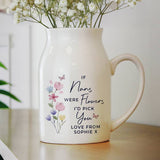 Small white ceramic jug vase personalised with message, imported from the UK
