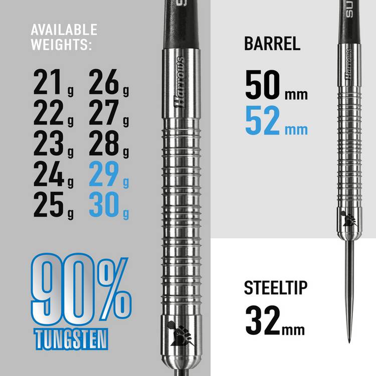Harrows Supergrip 21g 90% tungsten darts set (British brand)