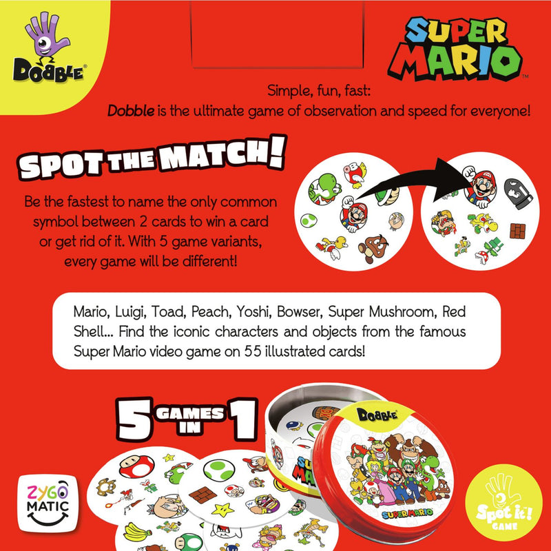 Dobble Super Mario card game in tin box, imported from the UK
