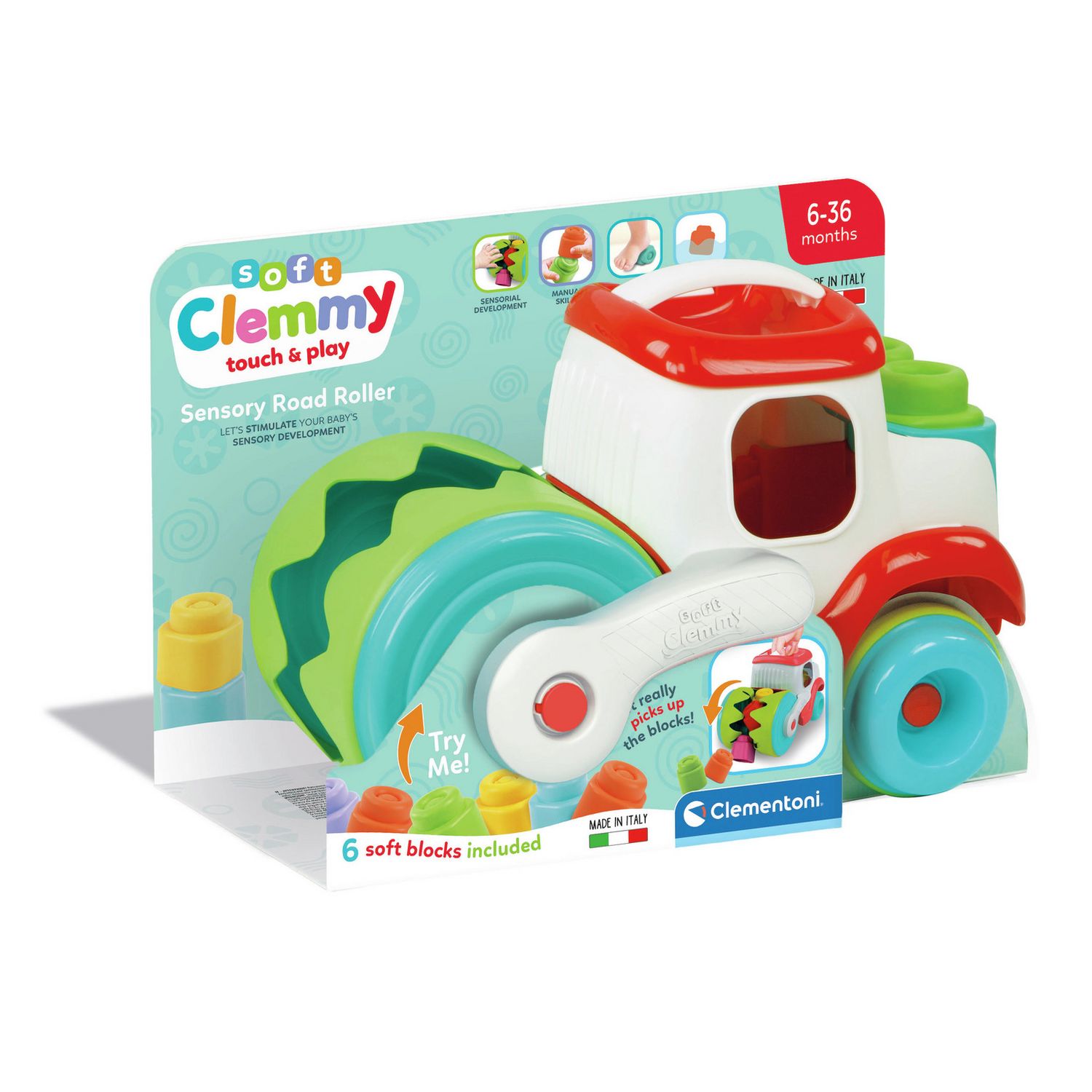 Clementoni soft Clemmy sensory road roller toy, imported from the UK
