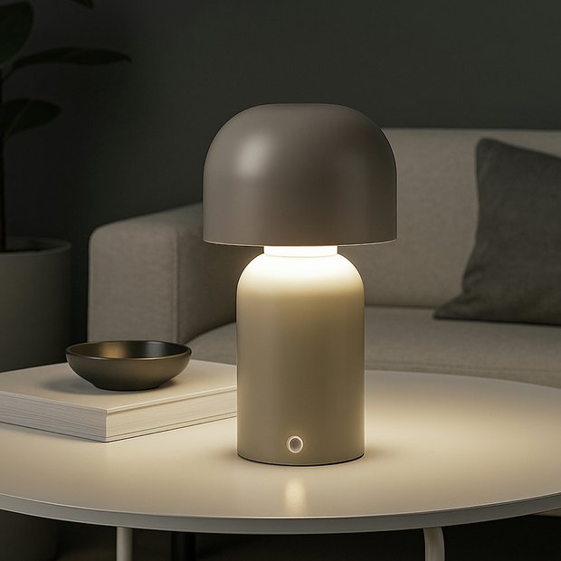 Searchlight mushroom rechargeable LED table lamp in grey - British product