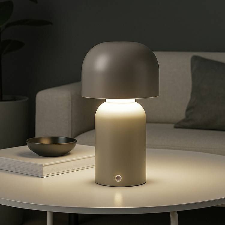 Searchlight mushroom rechargeable LED table lamp in grey - British product