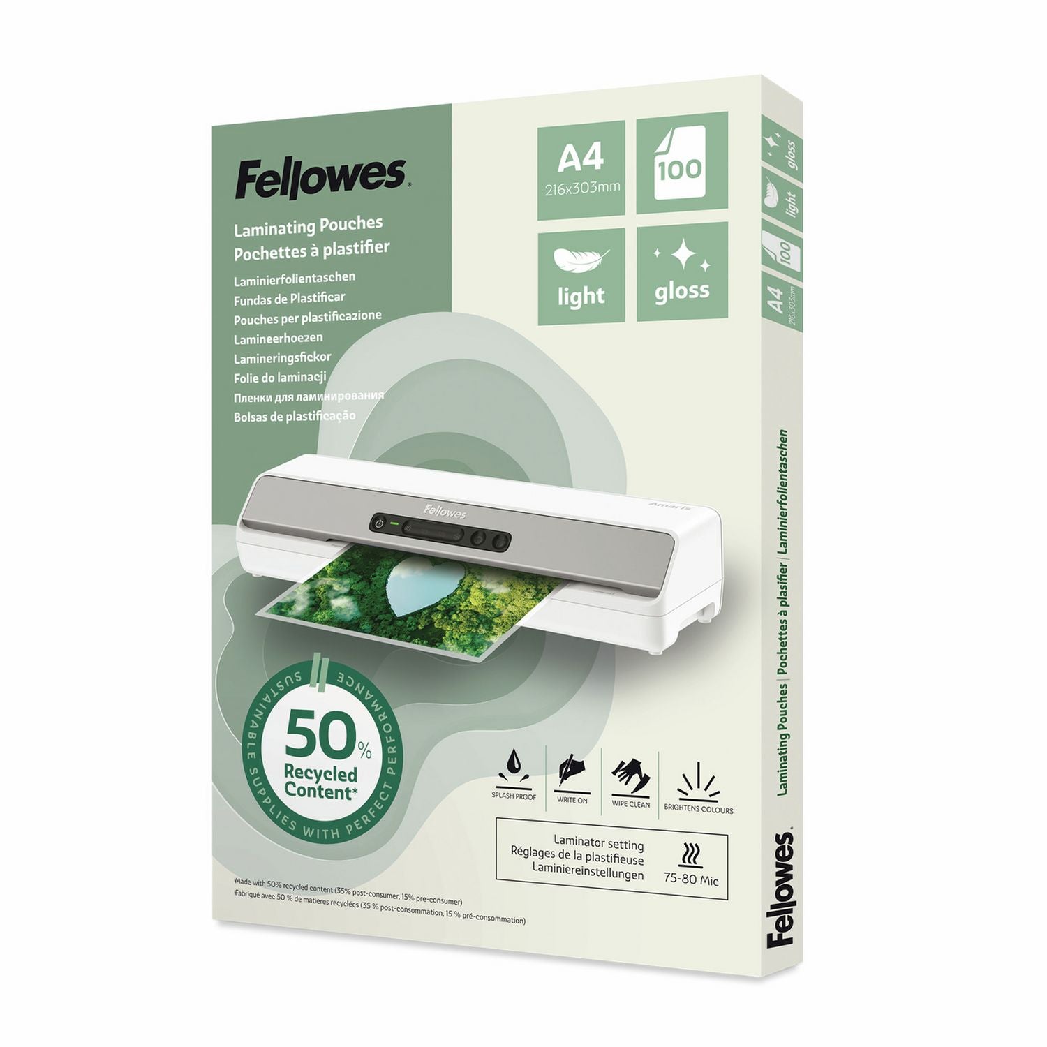 Fellowes A4 gloss laminating pouches 100 pack - British product