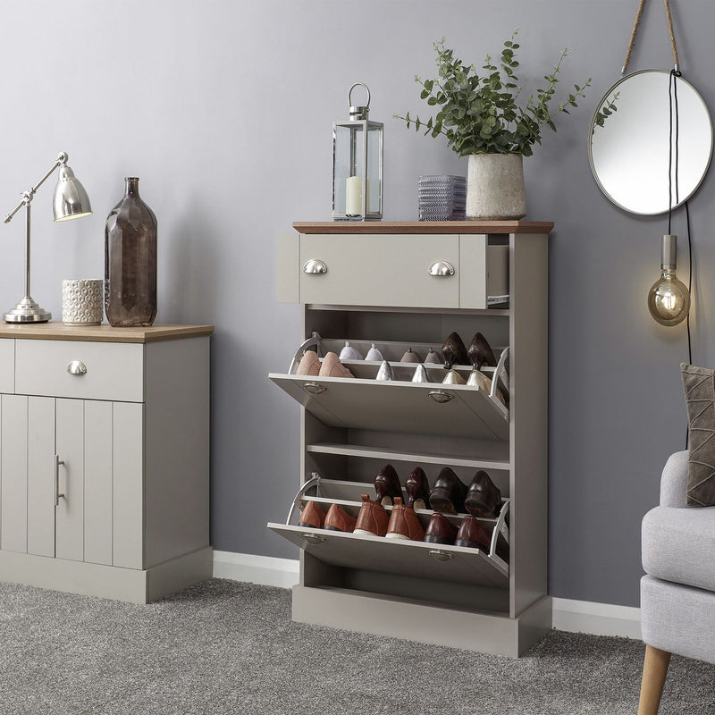 GFW Kendal grey shoe storage cabinet, imported from the UK