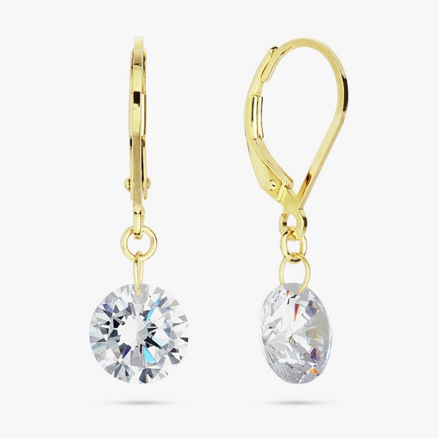 Revere gold plated silver cubic zirconia drop earrings, UK version