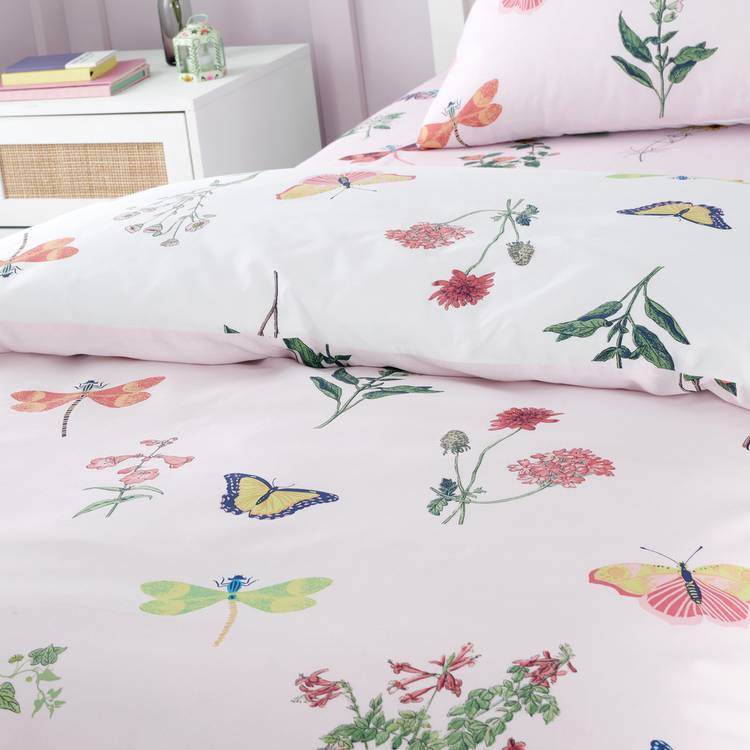 RHS Butterfly Garden bedding set white and pink single - British product