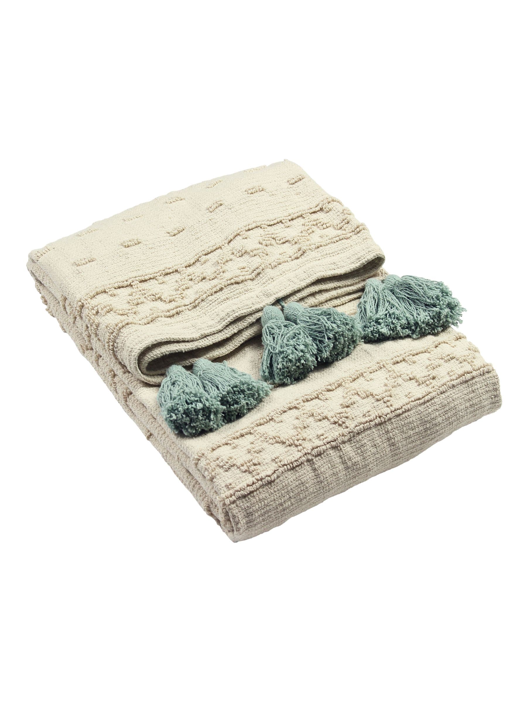 Jeté texturé boho vert eau de mer Furn, version UK