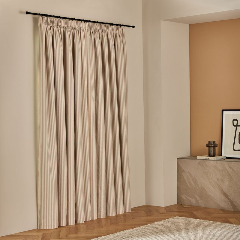 Habitat Yarn Dye Stripe Blackout Pencil Pleat Curtains - Latte - 229x183cm