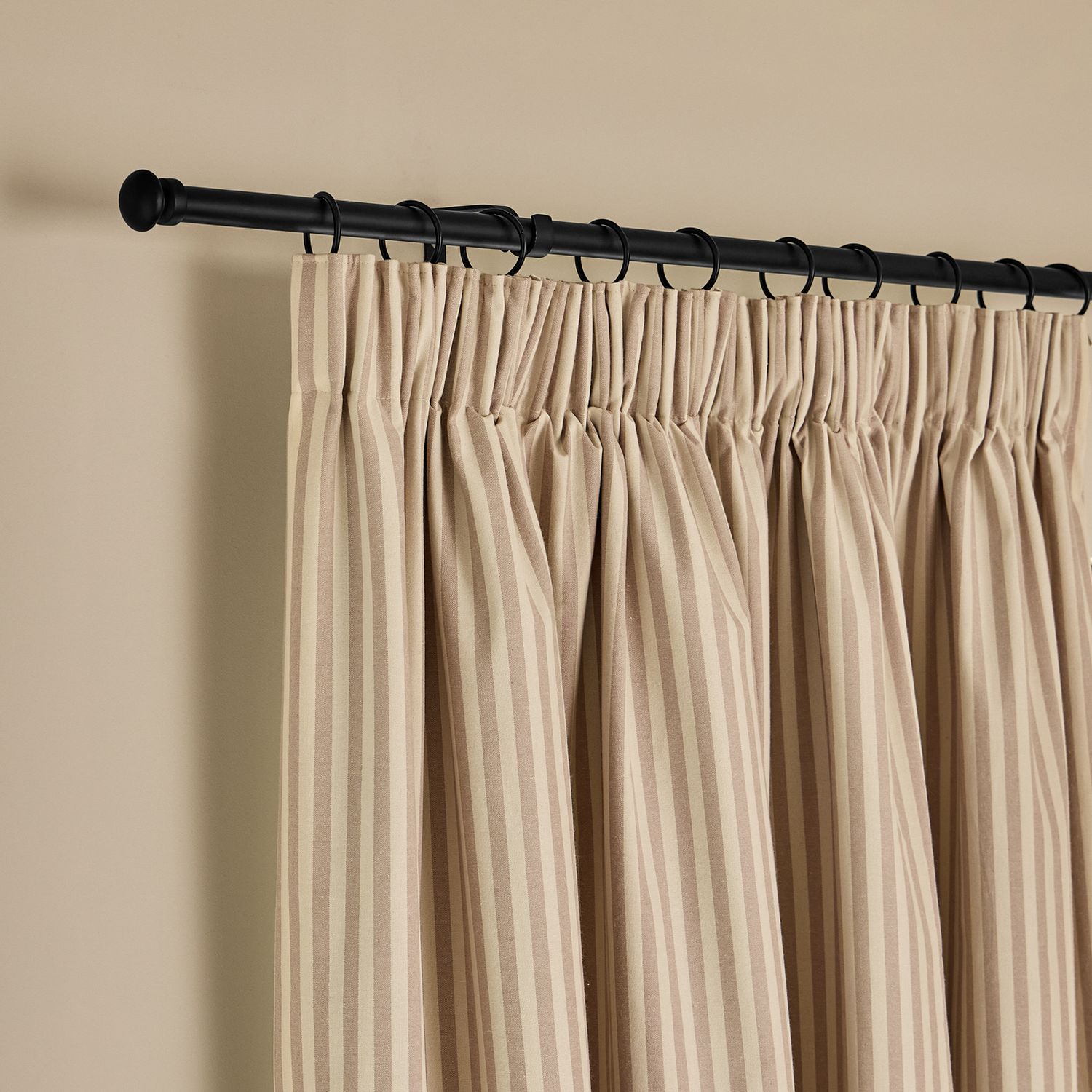 Habitat Yarn Dye Stripe Blackout Pencil Pleat Curtains - Latte - 229x183cm