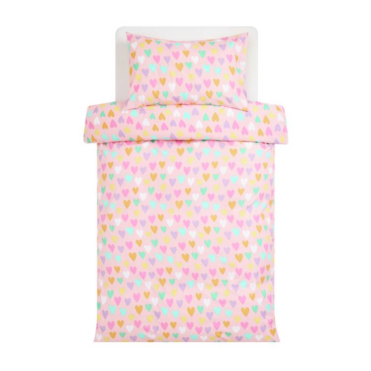 Argos Home kids hearts pink bedding set single - British product